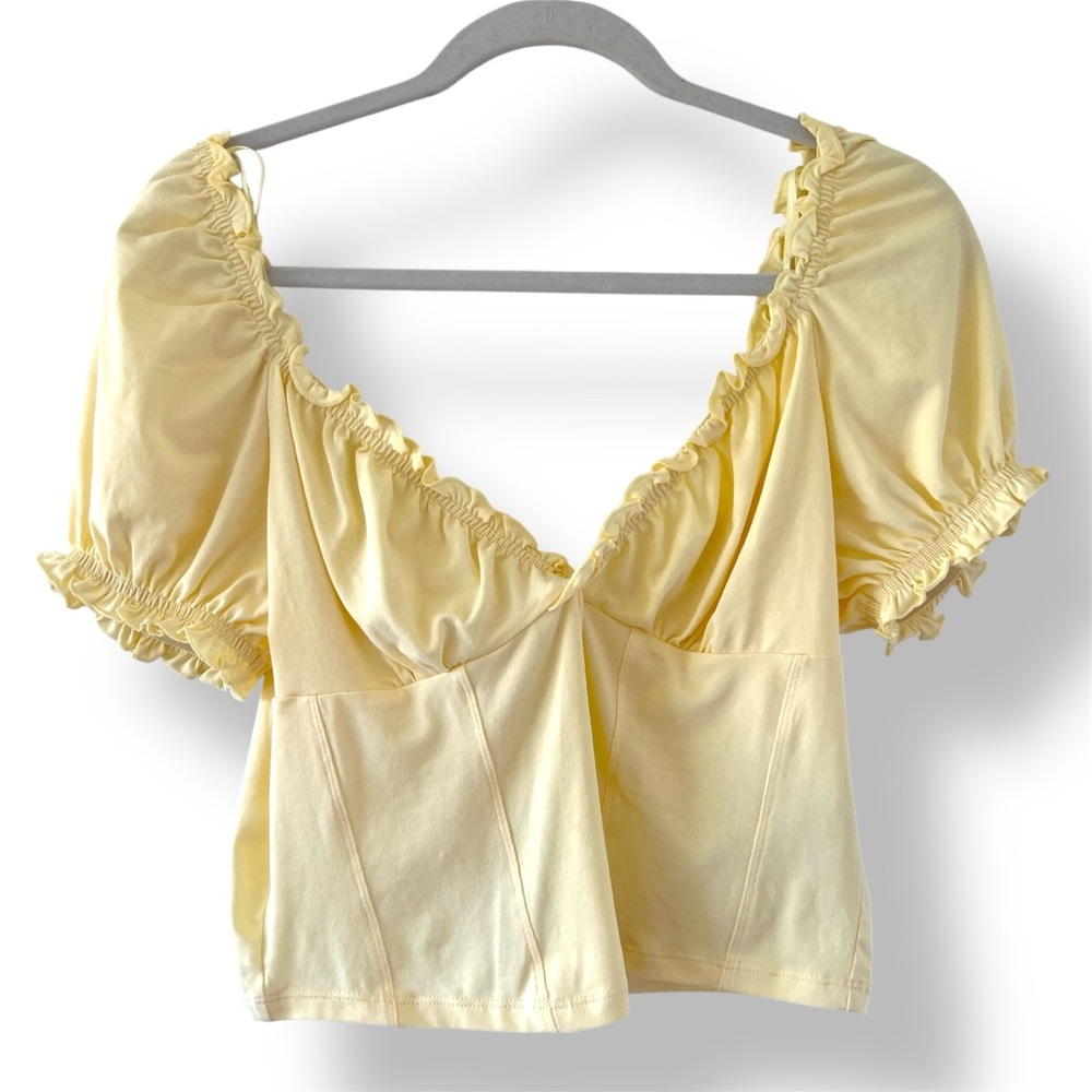 NWT Topshop Butter Yellow Peasant Crop Top Cottagecore Y2K  US 10 UK 14